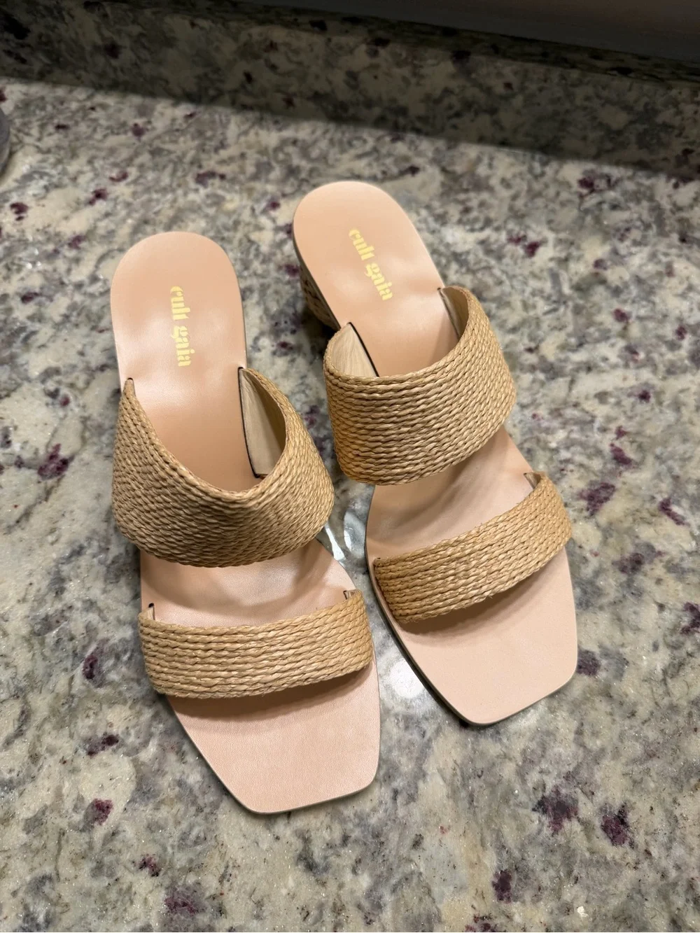 Cult Gaia Woven Two Band Slide Heels Sandals Vacation Resortwear